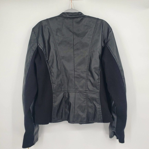NEW Therapy by Lane Crawford Black Vegan Faux Leather Crop Moto Jacket XL 117070 - Picture 2 of 12